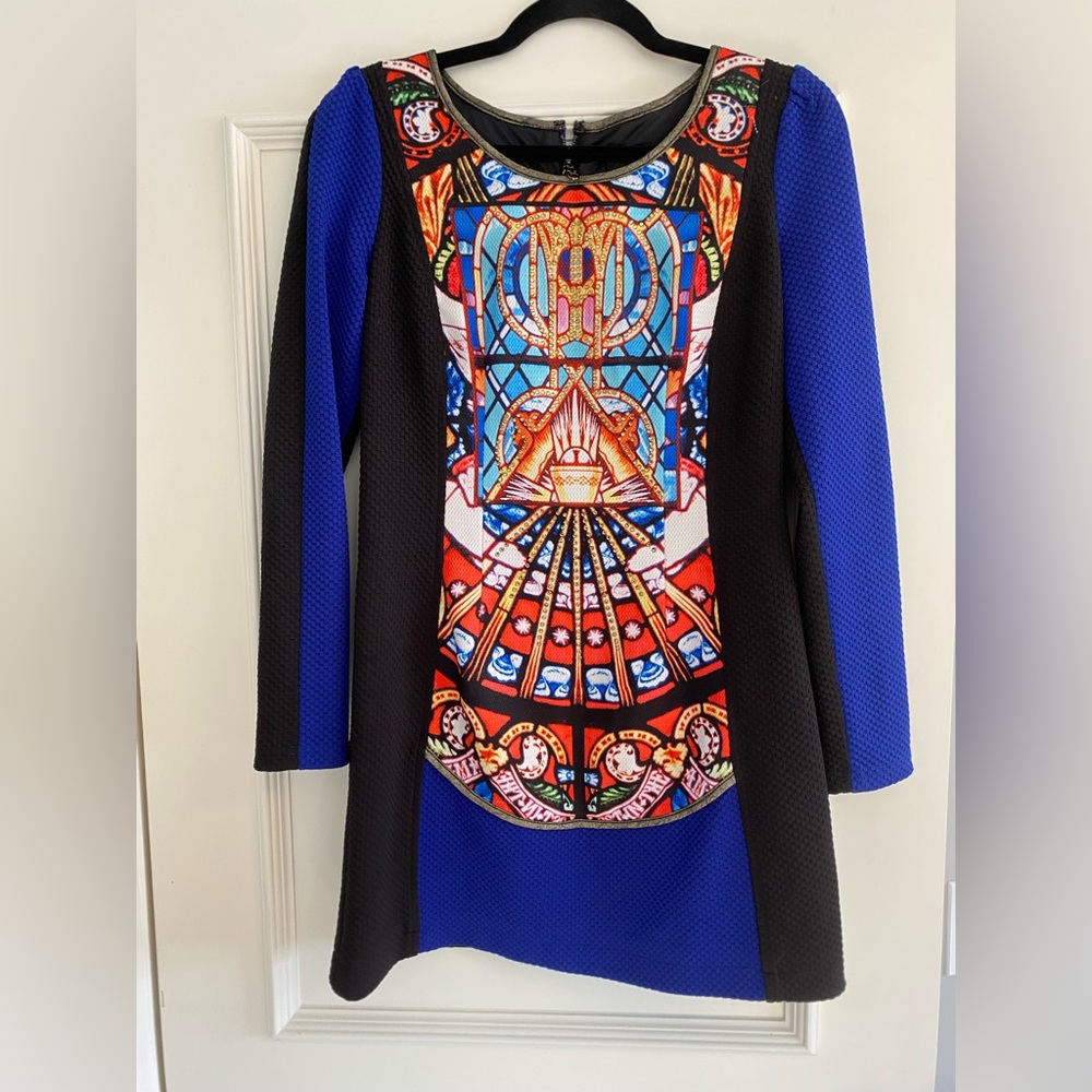 Colorful Long Sleeve Dress with Stained Glass Print